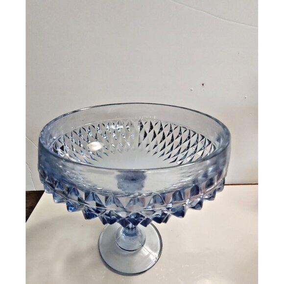 Vintage Indiana Glass Diamond Point Blue Glass Large Compote 7.25" Tall - Picture 6 of 13
